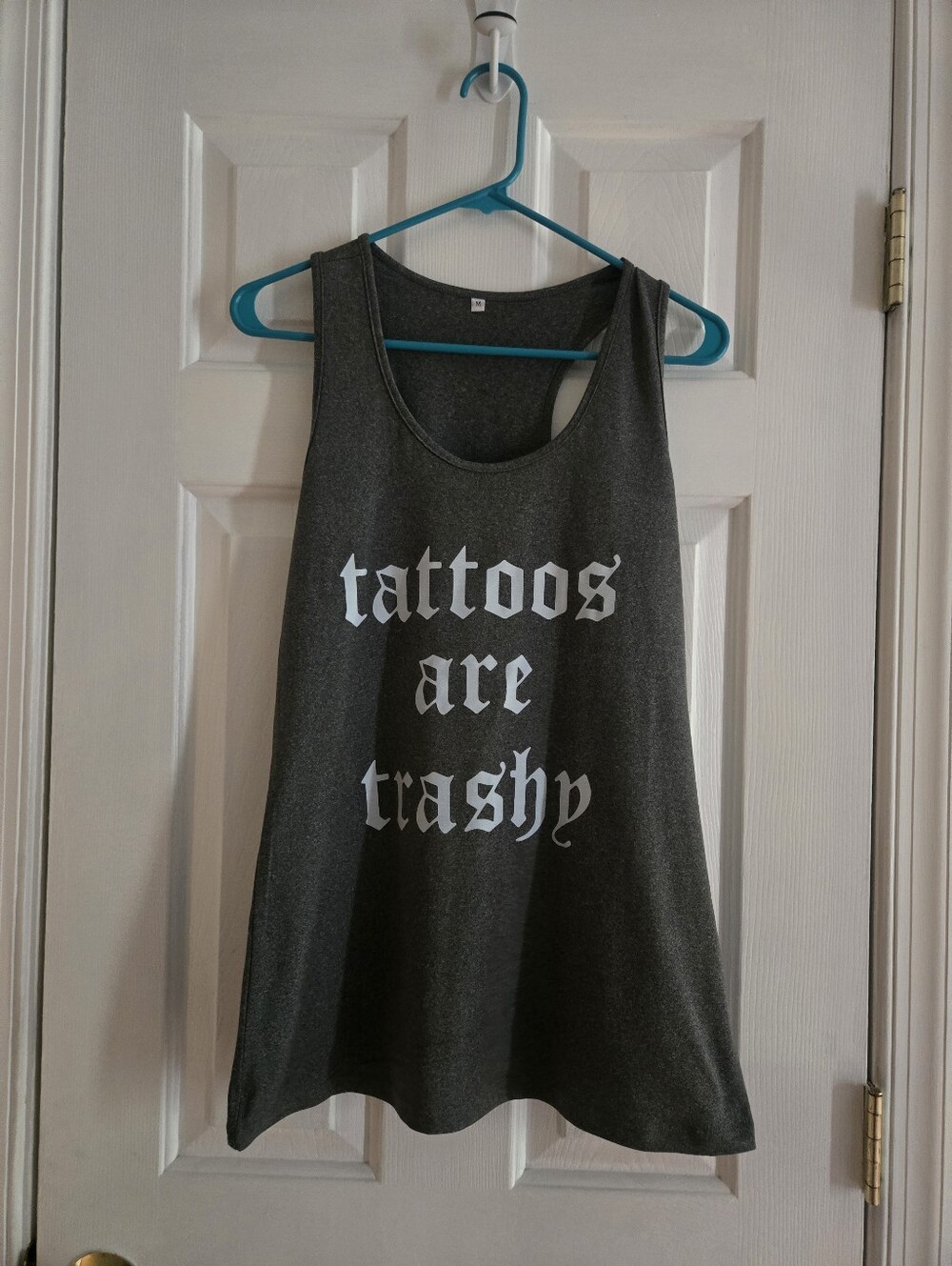Women's Gray Medium Racerback Tattoos Are Trashy Tank Top Nwot